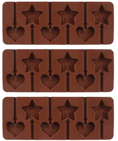 Lollipop Molds, 3Pcs Silicone Candy Mold, Non-Stick Heart & Star Molds for Chocolate Lollipops Jelly Soap