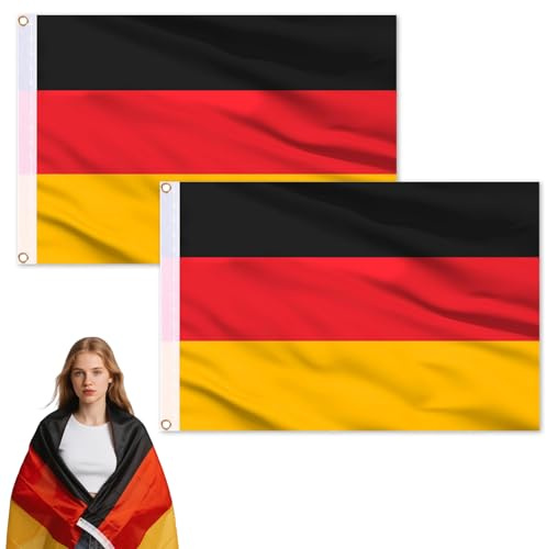 YTAXYZWR Deutschland Flagge 150x90 cm Set 2 Stück – robuste Polyester Nationalflagge mit doppelt genähter Kante, wetterfest für Außenbereich, Garten, Auto, Balkon und Sportveranstaltungen