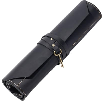 Balidiya Leather Tool Bag Roll Up Pouch with 10 Slot，Heavy Duty Tool Roll Bag Organizer Wrench Roll Chisel Bag，Portable Tool Wrap Roll Bags for Travel (Black)