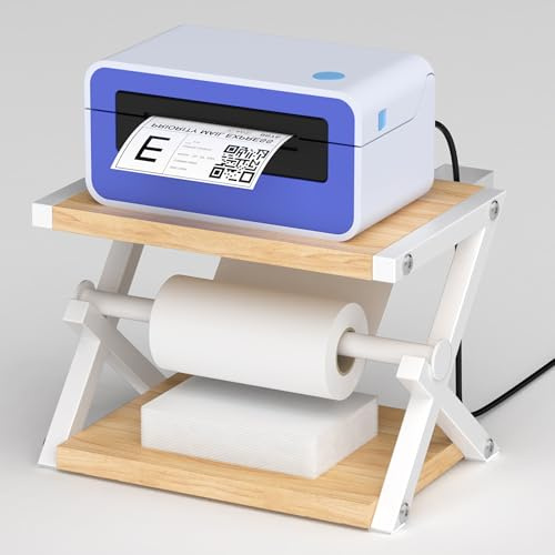 Alyoen Etikettenhalter, Kleiner Etikettenständer für Thermoetikettendrucker,Thermoetikettenhalter Mit, Ideal für Desktop-Thermoetikettendrucker,Rollen- und Leporello-Etiketten(Beige + Weiß)