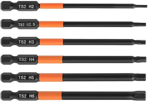 Hex Allen Key Drill Bit Set,6 PCS 100mm Impact Driver Wrench Drill Bits S2 Steel 1/4 Hex Shank Screwdriver Bits Set for Assembling Antislip Screw
