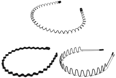 LERNOU Metall Haarband Damen Schwarz Welle Stirnband für Männer Frauen 3stk | Haarband Damen Metall Haarbänder Elastisches Multi-Stil Haarreifen Männer Frauen, für Outdoor Sports Yoga und Alltag