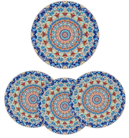 Mexpekil Bunte Mandala-Ethno-Tischsets, rund, rutschfest, hitzebeständig, gewebt, für Esstisch, waschbar, Küchentisch-Matten, moderne Dekoration für Hochzeit, Weihnachten, 4 Stück