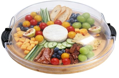MEIDIV Charcuterie Board with Lid, 30.5 × 30.5 × 6 cm Bamboo Cheese Board with Cover, Wood Grazing Boards, Wooden Serving Boards Platter for Cheese, Snacks,Cheeseboard Gift Set for Housewarming