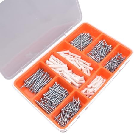 Kit surtido de 260 tornillos y clavos galvanizados para colgar cuadros, madera, yeso, hormigón, ladrillo, cabeza redonda y tornillos avellanados (5 x 60 mm,