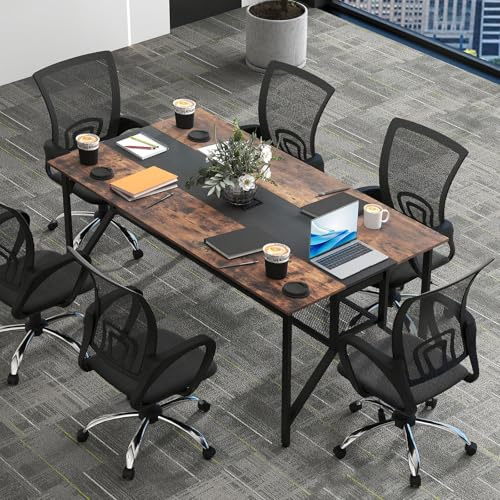 COSTWAY Großer Konferenztisch, rechteckiger Besprechungstisch mit Mesh-Ablagefach & Kabeldurchführung für 6-8 Personen, industrieller Seminartisch für Büro, Esszimmer, 180 x 96 x 76 cm (Modell1)
