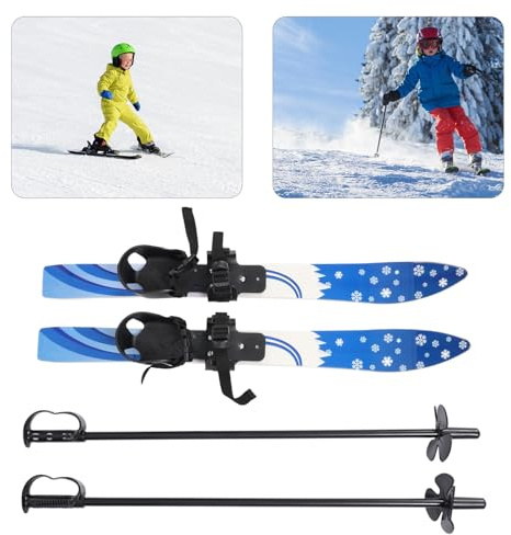 Kids Skis with Poles for Beginners Ages 2-8, 110 lbs Load Capacity, Adjustable Bindings, Lightweight Cross Country Ski Set for Outdoor Snow Skiing