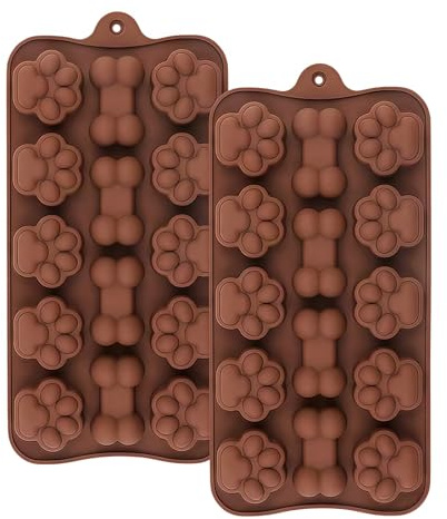 SamHeng Silicone Chocolate Moulds, 2 Pcs, Dog Paw and Bone Shaped | Candy Moulds, DIY Jelly Mould, for Baking Gummy Ice Cube Cookies Pet Treats