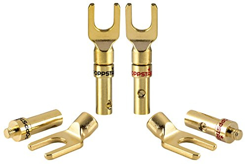 Poppstar 4X Kabelschuhe, Gabelstecker für elektrische Verbindung von Lautsprecherkabeln bis 4mm² Querschnitt, Stecker 24k vergoldet