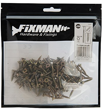 Fixman 563855 Goldstar Advanced Chipboard Screws 4.0 x 20mm 200pk
