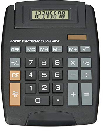 Relaxdays Taschenrechner Classic, große Tasten, Dual Power, klappbare Anzeige 8-stellig, Financial Calculator, schwarz