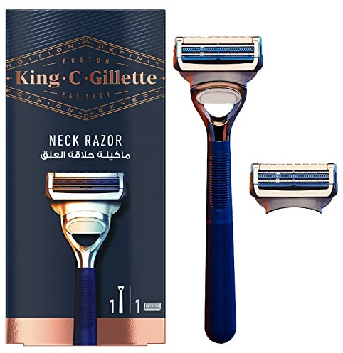 King C. Gillette Regolabarba Uomo, Rasoio a Mano Libera, 1 Lametta di Ricambio Pelli Sensibili, in Acciaio Inossidabile con Striscia Lubrificante, Idea Regalo Uomo Kit Professionale