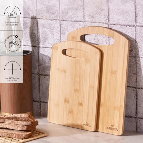 Karaca Stark Bamboo Chopping Board Set - 2-Piece Wooden Cutting Board Set for Kitchen, Large and Small
