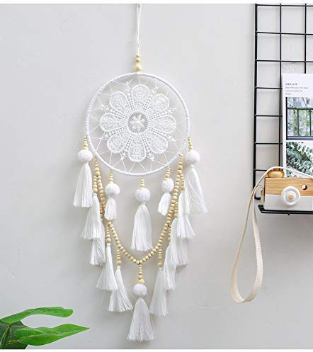 Uposao Boho Traumfänger Weiß Groß Handgemachte Dreamcatcher Quaste Baumwolle gewebte Makramee Wandkunst Wandteppich Wandbehang Ornament für Baby Shower Car Hochzeit Home Decor Geschenk