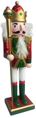 Fair Shop Schiaccianoci Soldato di Natale in Legno con Abito in Paillettes 30 cm Decorazioni Natalizie Verde