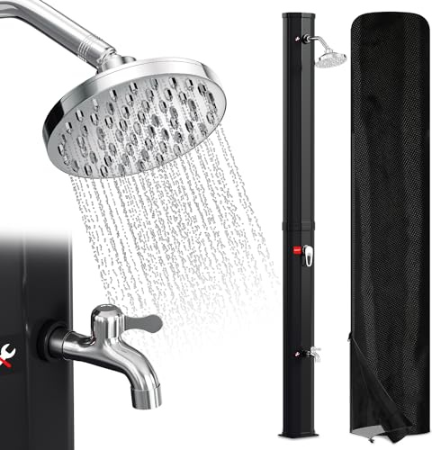 Jiubiaz Solardusche 35L Solar Gartendusche Schwarz Gartendusche mit Duschkopf und Fußdusche Gartenschlauch-Anschluss ohne Stromanschluss Pooldusche