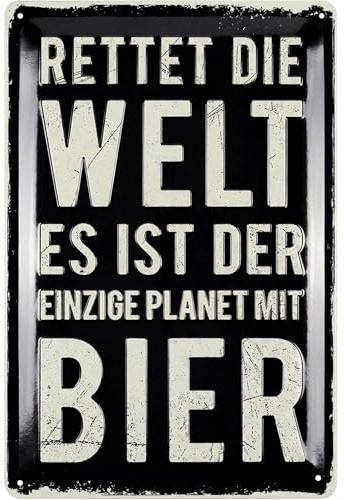 LANOLU Retro Blechschild Bier - lustiges Sprüche Schild als Geschenk für Bierliebhaber, Papas und Männer zum Vatertag - Bar, Kneipen, Partykeller Dekoration - vintage Metallschild, 20x30cm