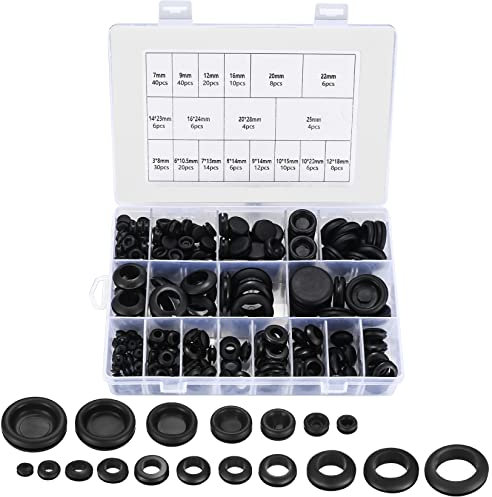 250 Pezzi Kit Passacavi (128 Tappi, 122 Gommini Guarnizione), Passacavo in Gomma per Pressacavi, Anello di Tenuta, Cablaggio