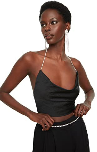 Trendyol Femme Bustier tissé Glamour à col bénitier, Noir, 62