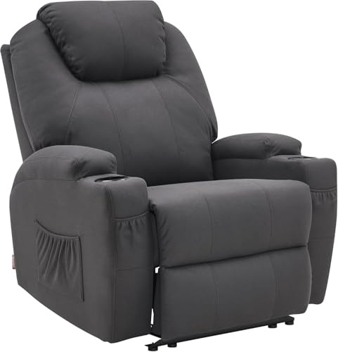 M MCommbo Poltrona relax elettrica Poltrona massaggiante Poltrona TV Funzione reclinabile Riscaldamento a vibrazione Nuovo modello 7061 (Microfibra, Grigio scuro)