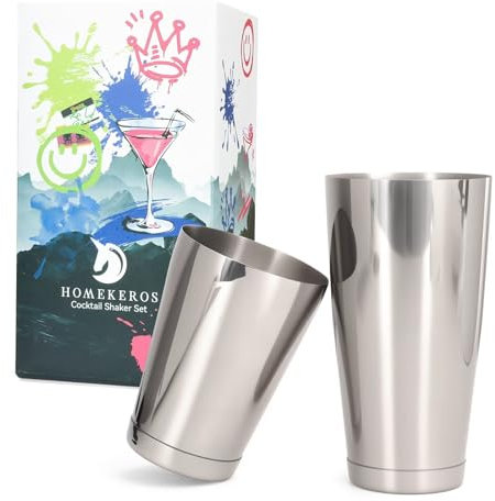 HOMEKEROS Shaker Boston in Acciaio Inox, Set da 2 pezzi, 550 ml e 850 ml Agitatore per Cocktail (Margarita/Mojito) Professionale e Novizi, Senza Perdite, Uso in Home Bar e Feste