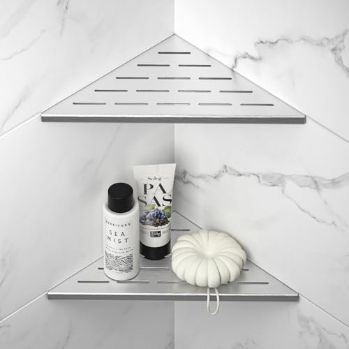 Bernkot Eck Duschregal, Edelstahl 304 Badezimmerregal aus Stahl für geflieste Wände, Einbauregal für die Badrenovierung (gebürstet, 254mm- 2 Pack)