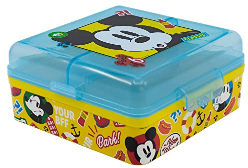 Tataway Sandwichería infantil de Mickey Mouse en plástico, sin BPA, lavable y reutilizable, con varios compartimentos