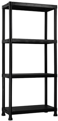 ORION91 - Estantería Almacenaje, Polipropileno PP, Multiusos, Hogar, Trastero, Domitorio y Cocina, 4 Baldas, Carga Máxima 100Kg, 60x30x130cm (Largo x Ancho x Alto), Color Negro