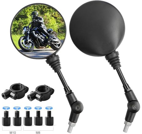 Specchietto retrovisore universale per manubrio, pieghevole, confezione da 2, specchio laterale rotondo per moto, 10 mm orario