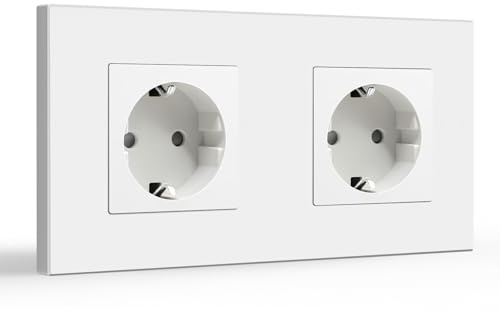 BSEED Schuko Steckdose 2 Fach Einbausteckdose Unterputz, Doppelsteckdose mit PC Platte,Steckdose Unterputz 16Amp EU Standard Verlängerungssteckdosen, Steckdosen Kindersicherung, Weiß - 157mm