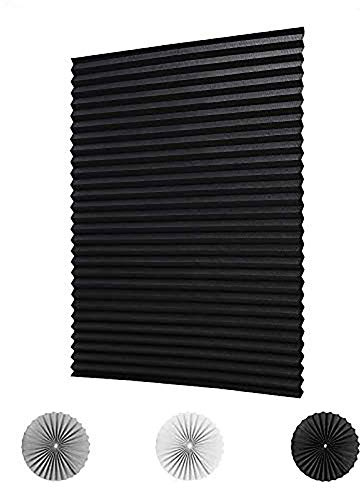 KELIXU 2 Pack Pleated Fabric Blind Blackout Shade Instant Stick on Blinds for Window Privacy Protection, Quick Fix and Easy to Install, with 4 Clips (90CMx180CM - 2 PACK, Black)