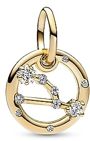 PANDORA Pendente Moments con segno zodiacale del Toro placcato in oro 14 k con zirconi cubici trasparenti