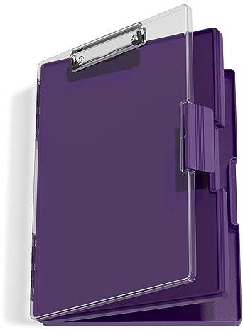 Hnogri Portablocco con Scomparti, Nero, 21,6 x 27,9 cm (foglio), Apertura Laterale, Resistente, Scrivania Portatile, per Insegnanti, Studio, Ufficio, 33,8 x 23,9 x 3,8 cm (Purple)