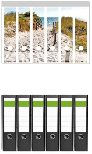 Wallario 6 Stück breite Ordner inkl. Klebeetiketten mit Motiv Möwen auf dem Weg zum Strand - Set mit Rückenschildern/Ordnerrücken Stickern