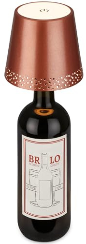 BRILONER - LED Flaschenlampe kabellos mit Touch, dimmbar, warmweiß, Nachttischlampe, Flaschenleuchte, LED Lampe, Akku Tischleuchte, Weinlampe, Flaschenlampe Aufsatz, 11 x 9 cm (DxH), Kupferfarben