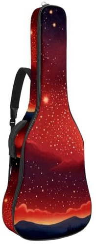 Akustikgitarre Tasche Universal Tasche für 40/41/42 Zoll Gitarre Wasserdicht mit mehreren Taschen Rot Sternenhimmel, mehrfarbig, 42.9x16.9x4.7 in, Gitarrentasche