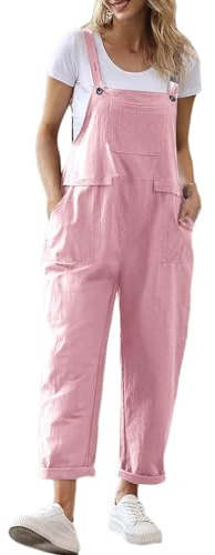 Onsoyours Donna Estate retrò Salopette a Senza Maniche Jumpsuit a Tinta Unita Moda Larga Gamba Tuta Elegante Pantaloni Larghi Senza Casual con Tasche