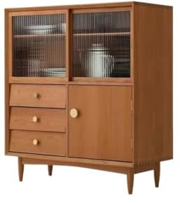 FEELIN Sideboard Drinks Cabinet Solid Wood Sideboard Glass Sliding Door Sideboard Kitchen Console Living Room Storage Cabinet Sideboards for Living Room