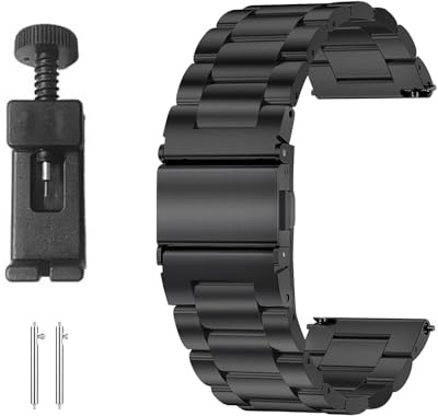 Semazz Bracelet de Montre,Maille Milanaise Bracelets en Métal de 22mm Fermeture Rapide Bracelets de Montre pour Homme Femme en Acier Inoxydable Remplacement avec Ressort et Outil de Retrait Noir