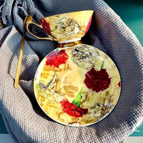 KitchBoom Luxe Carbation - Tazza da tè e piattino in porcellana Bone China