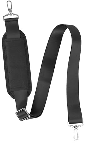 Universal Schultergurt, 1 Pack, in Schwarz, mit Karabinern, 38 mm Gurtbreite, 90 bis 160 cm Längen-einstellbar, Schulterpolster, Metall Leiter Schnalle, Taschen Haken, Ersatz Schulterriemen Gurt Band