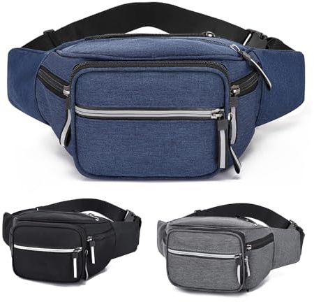 Bauchtasche für Damen und Herren, große Hüfttasche mit 6 Taschen für Spaziergänge mit dem Hund, Laufen, Wandern, Camping, Radfahren, blau, xxl, Modische Hüfttasche