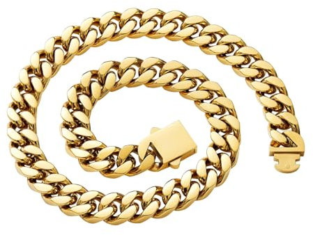 Beydodo Halskette Herren Edelstahl 41CM ohne Anhänger, 15MM Panzerkette Cuban Chain Hip Hop Kette Gold Partnerkette Personalisiert
