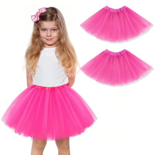 WKRTDY 2er Pack Tutu-Rock, Ballett Tanzröcke, Partyrock für Mädchen, Tüll-Kostüm für Tanzpartys, Ballettrock Petticoat Ballettkleid (Rosenrot, 3 Lagen)