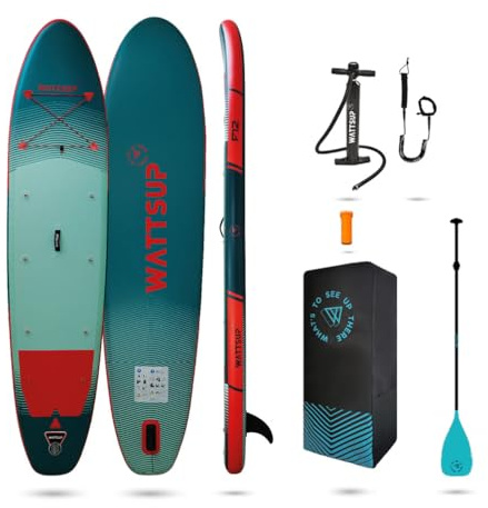 Wattsup - SUP Stand Up Paddle gonfiabile F12 12' - 366x84x15 cm Dropstitch - Pacchetto completo: Pagaia, Leash, Pompa, Borsa da trasporto - Fino a 150 kg - Blu