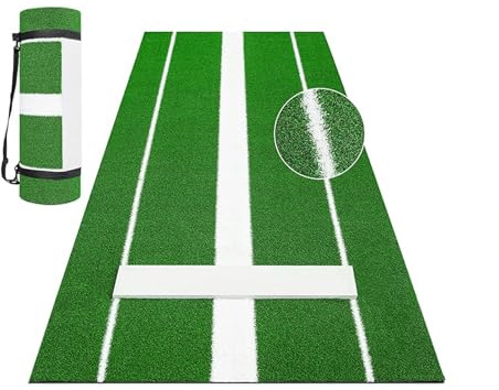 Softboll pitchingmatta, 30 x 90 cm, bärbar softboll, pitchingmatta med gummi och kraftlinje, konstgräs stigning med bärrem, inomhus utomhus baseball träningsdyna för kanna grön vit