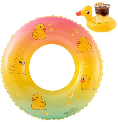 WATINC Schwimmring Pool Aufblasbares mit aufblasbarem Getränkehalter Ente Schwimmbad Schwimmen Pool Ring Sommer Urlaub im Freien Strand Wasser Party Spielzeug Schwimmen für Kleinkinder Erwachsene