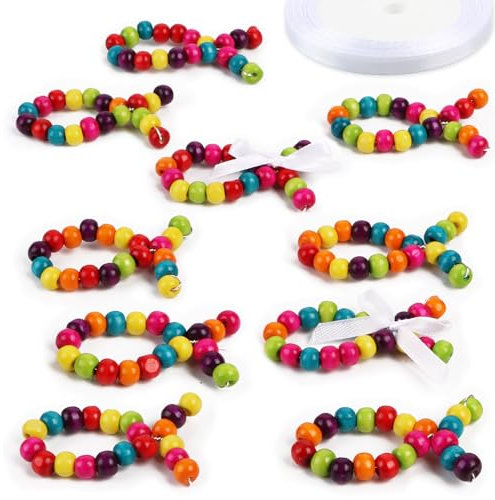 BETESSIN Gastgeschenke Kommunion - 10 Stück Bunte Fische Deko aus Holzperlen - Kommunion Geschenke für Mädchen & Jungen - Holzfische Tischdeko zur Konfirmation, Firmung, Taufe uvm.