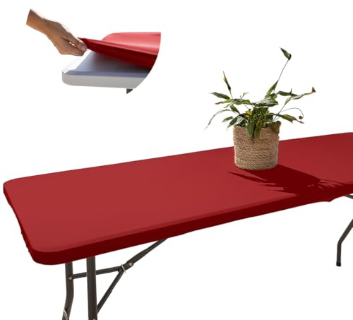 Glop - Nappe Table Pliante 180 cm Rouge avec Bord Élastique, Housse de Plateau Ajustée (183x76), Tissu Spandex Déperlant pour Noël, Anniversaire, Stand & Buvette