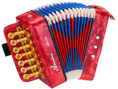 QUARKZMAN Akkordeon, 10-Tasten-Bass-Ziehharmonika Mini-Musikinstrument Leichtgewicht für Erwachsene Anfänger Bildung, Rot